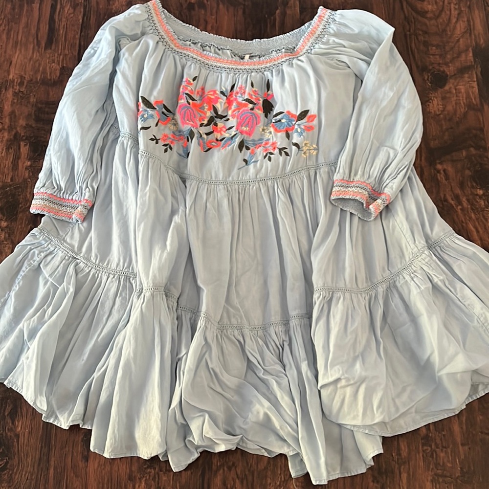 Free people blue pink floral shift dress